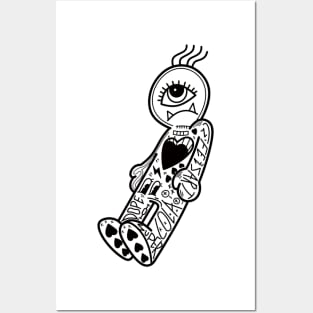 Dope little one eye monster cartoon illustration Posters and Art